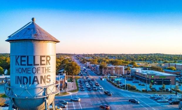 Keller water tower at sunset
