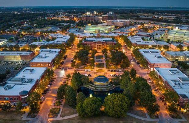 Southlake Town Square at dusk